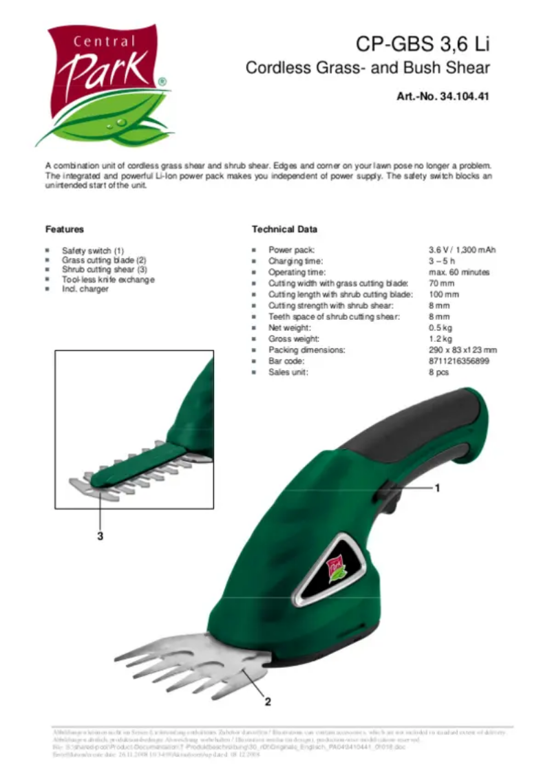 First page image of the manual for CP-GBS 3,6 Li