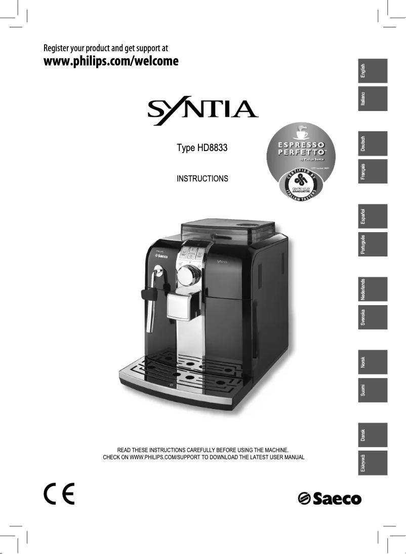 First page image of the manual for Saeco Syntia HD8833