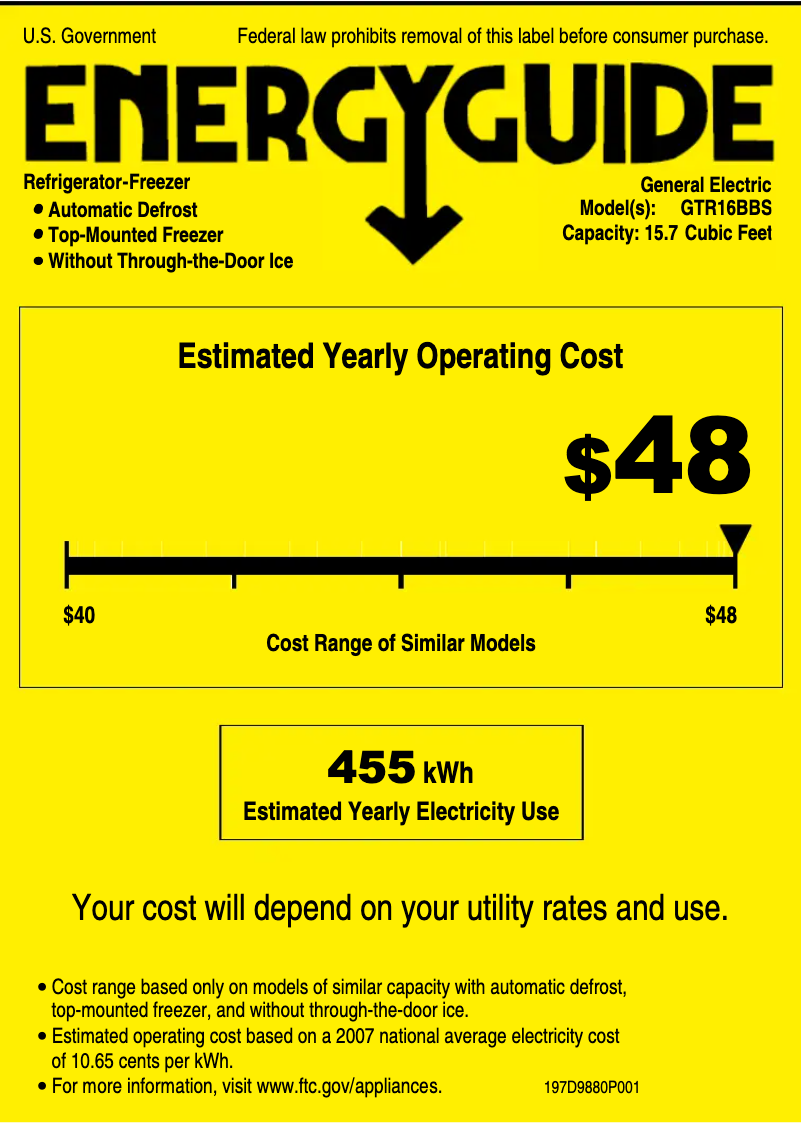 Page 1 of the manual Energy Label GE GTR16BBSLWW