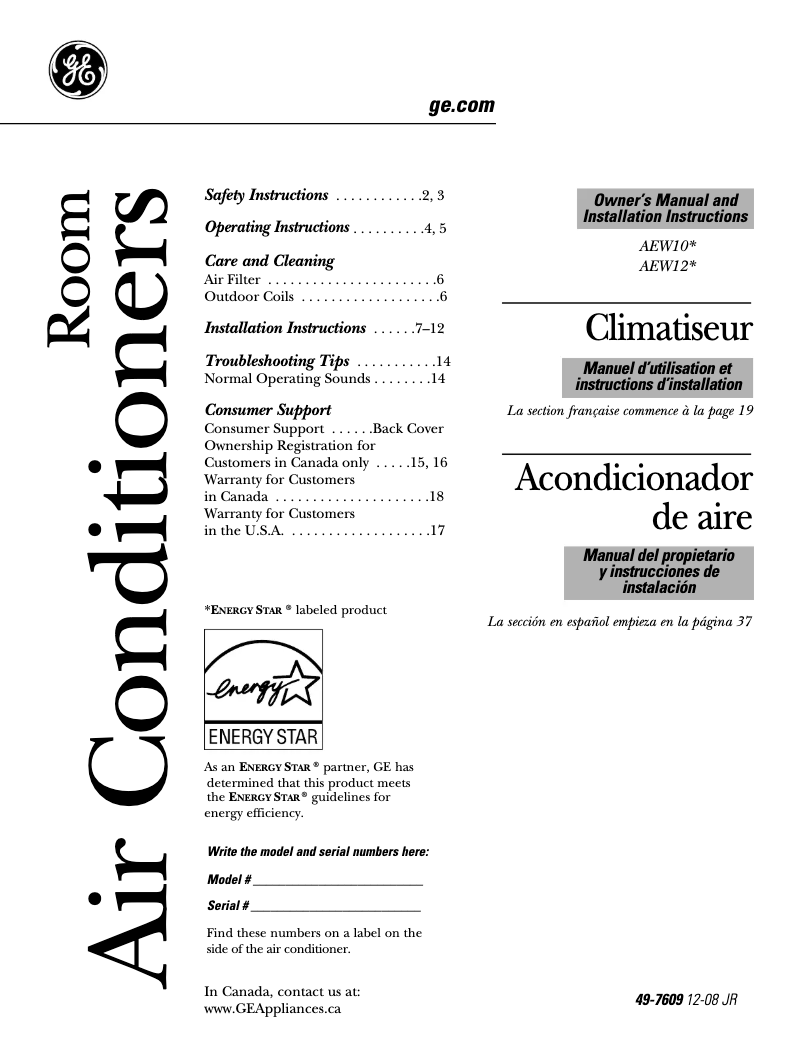 First page image of the manual for AEW10AM