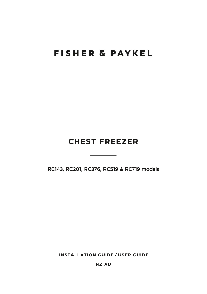 Page 1 de la notice Guide d'installation Fisher & Paykel RC376W2