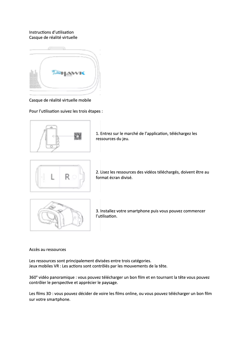 First page image of the manual for VR Hawk