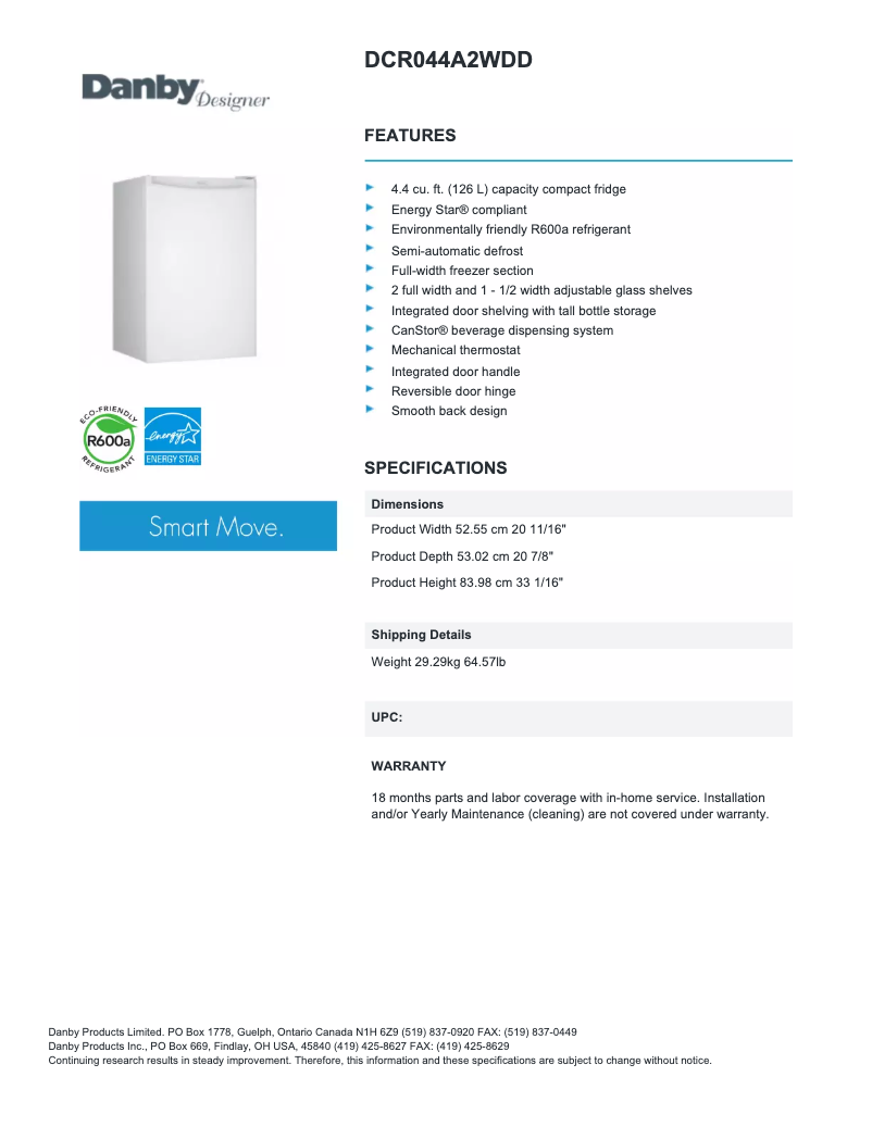 Page 1 of the manual User Manual Danby DCR044A2
