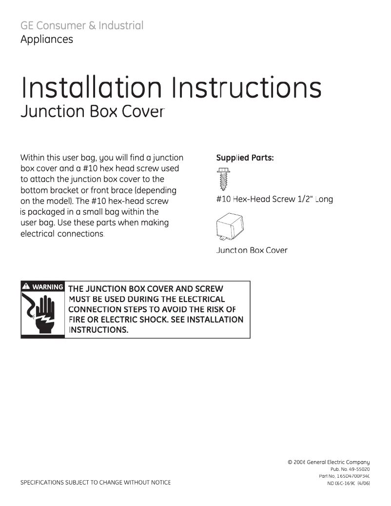 Page 1 of the manual Installation Guide GE GSD3900LWW