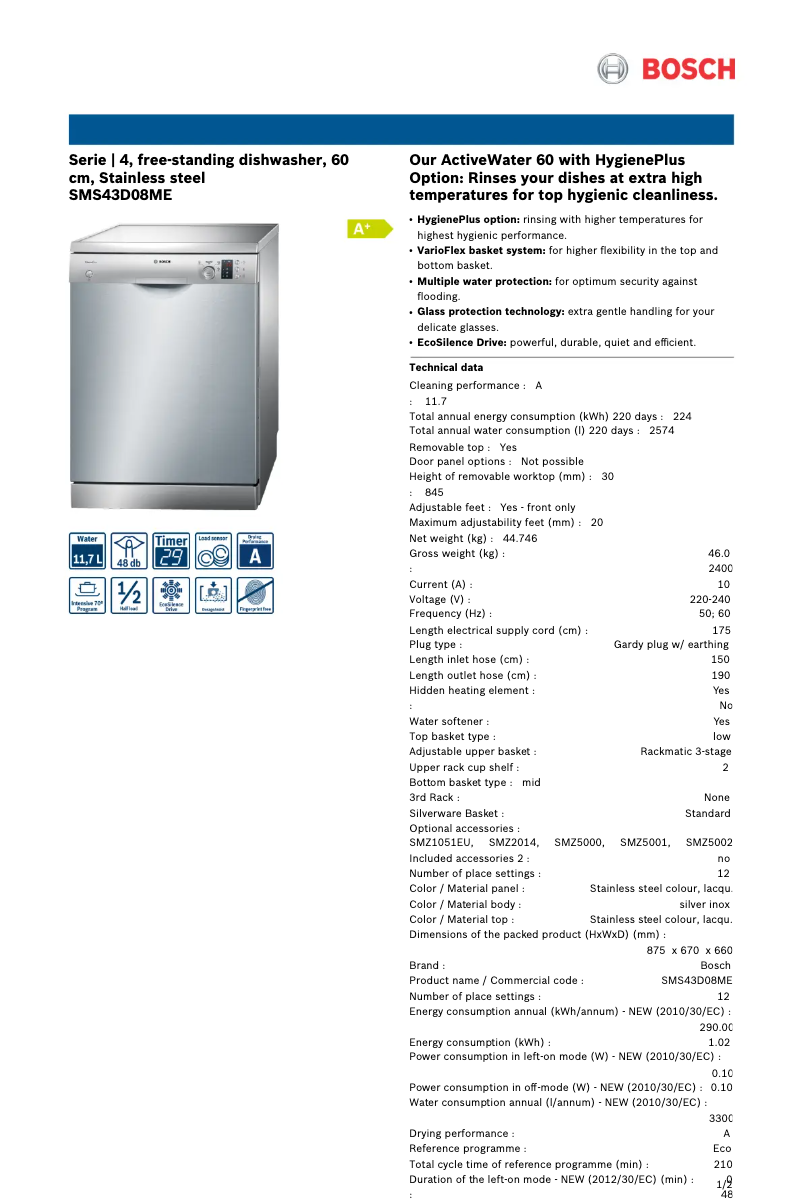 First page image of the manual for SMS43D08ME