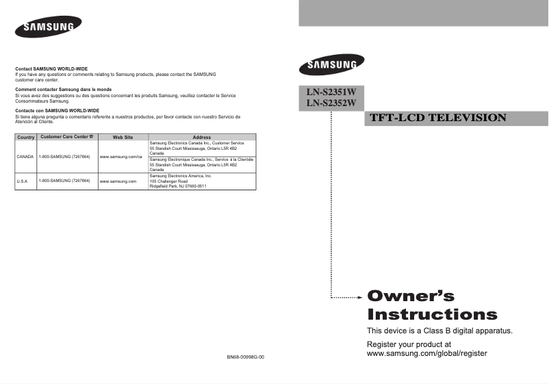 Page 1 of the manual User Manual Samsung LN-S2351W