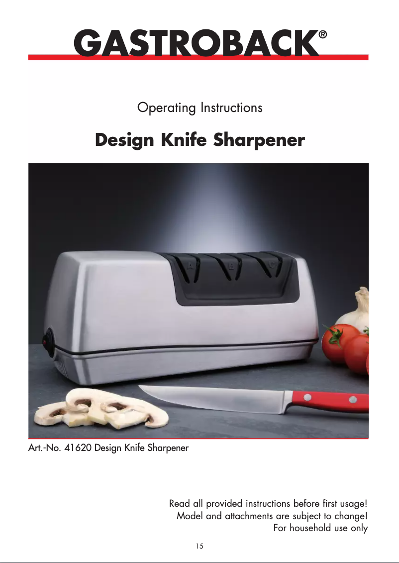 First page image of the manual for Design Knife Sharpener 41620