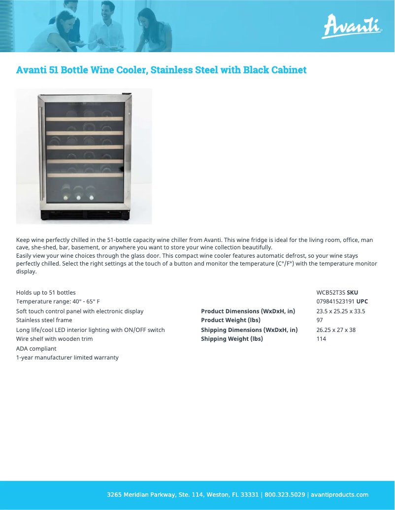 Page 1 of the manual Technical Sheet Avanti WCB52T3S