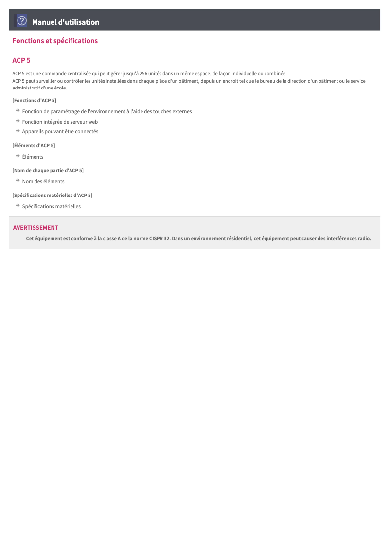 First page image of the manual for PACP5A000