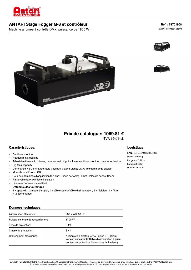 Page 1 of the manual Technical Sheet Antari M-8