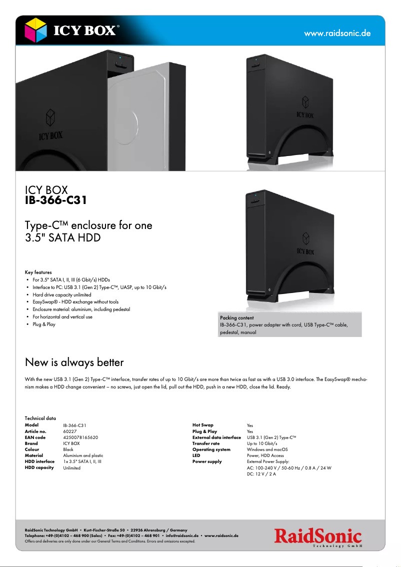 Page 1 of the manual Technical Sheet Icy Box IB-366-C31