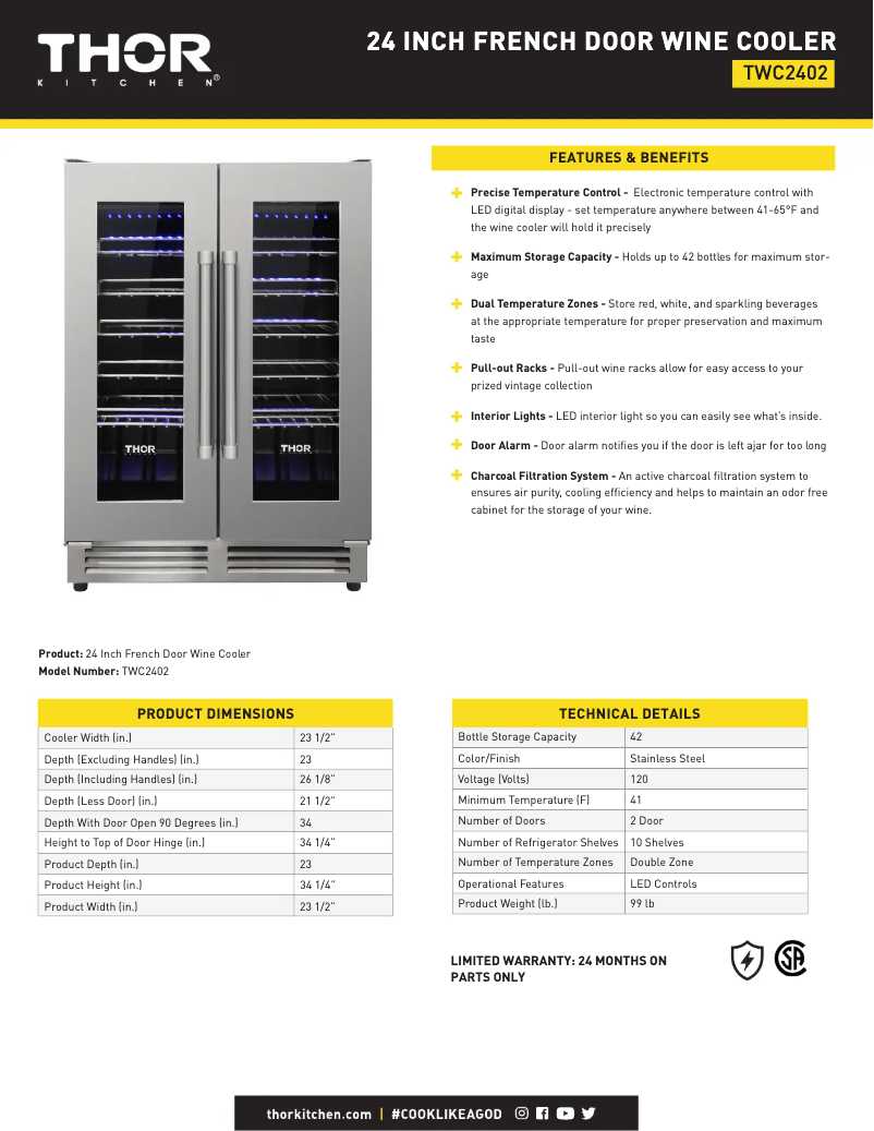 Page 1 of the manual Technical Sheet Thor TWC2402