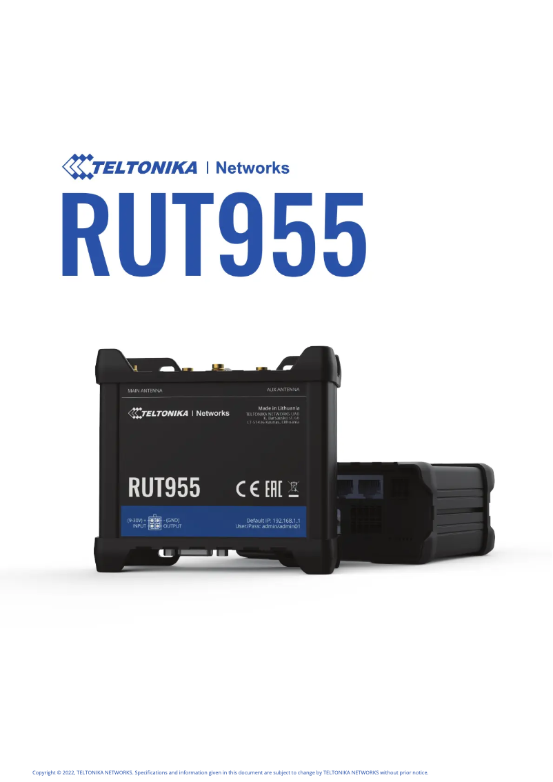 First page image of the manual for RUT955