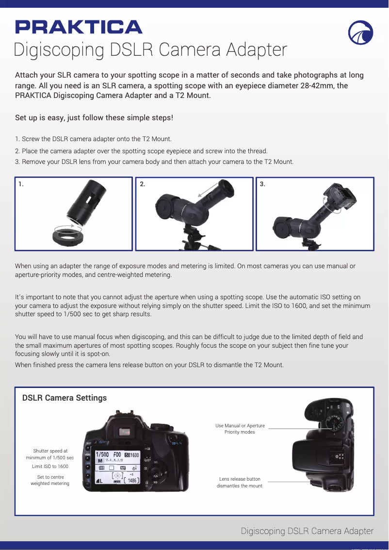 First page image of the manual for Digiscoping