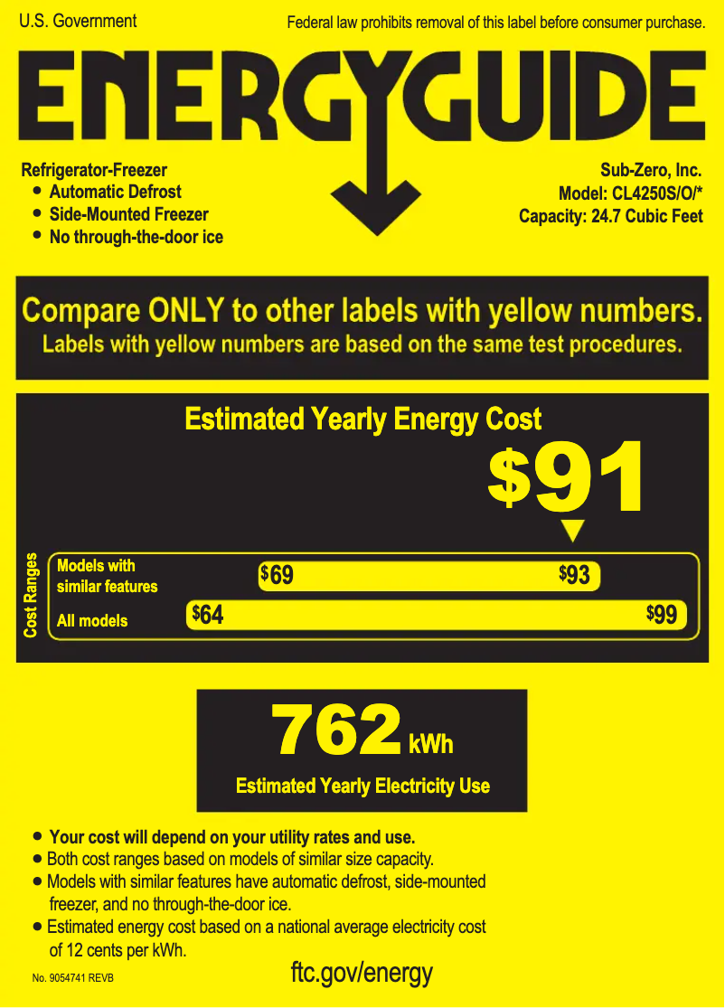 Page 1 of the manual Energy Label Sub-Zero CL4250O
