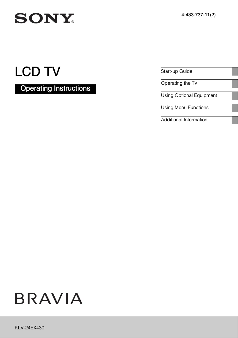 First page image of the manual for Bravia KLV-24EX430