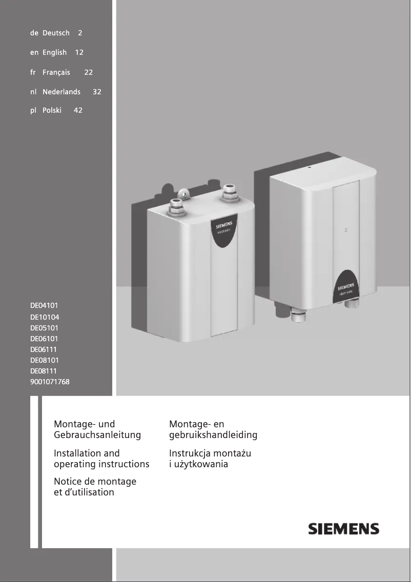 Page 1 of the manual User Manual Siemens DE06101