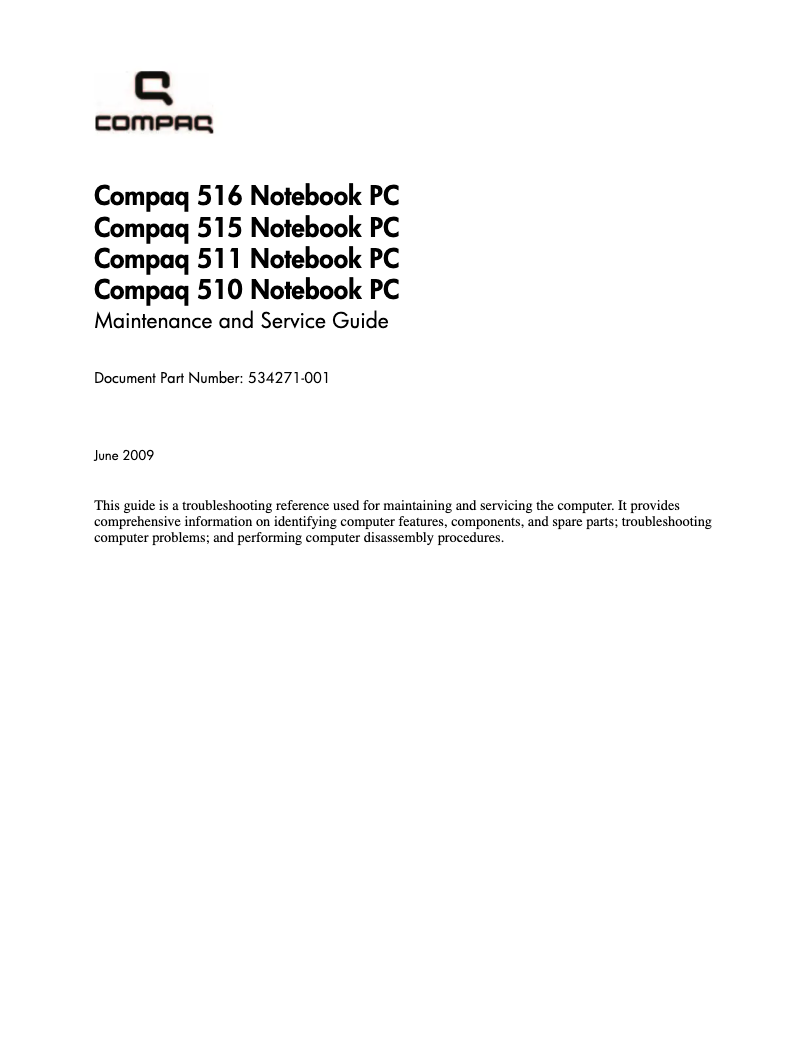 First page image of the manual for Compaq 511