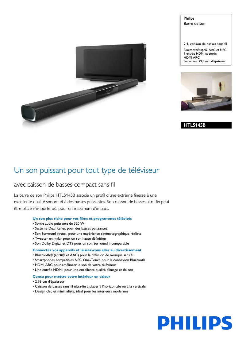 Page 1 of the manual Technical Sheet Philips HTL5145B