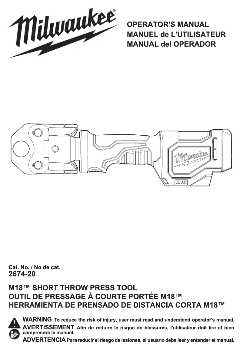 First page image of the manual for M18 2674-20P