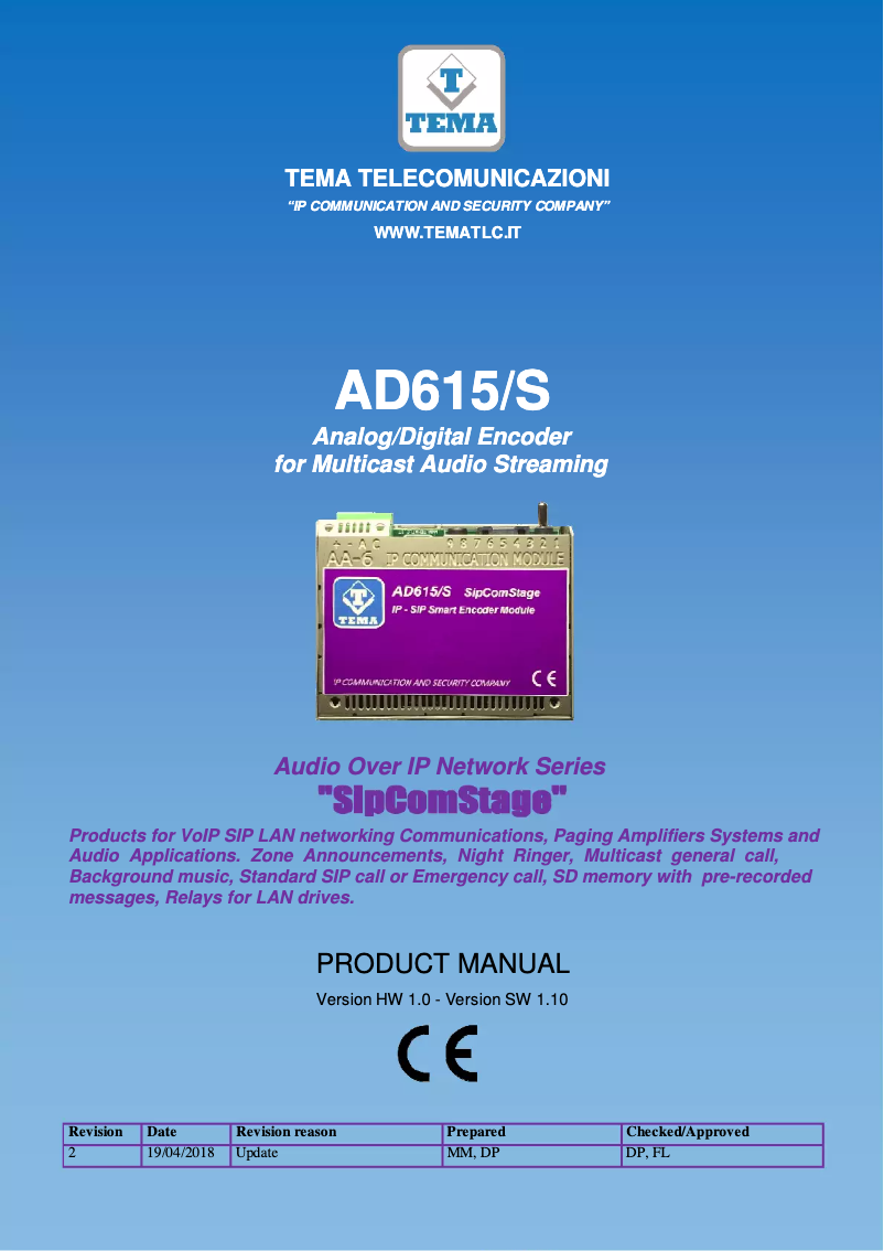 First page image of the manual for AD615/S