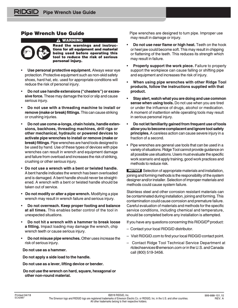 Page 1 of the manual User Manual Ridgid Raprench 10