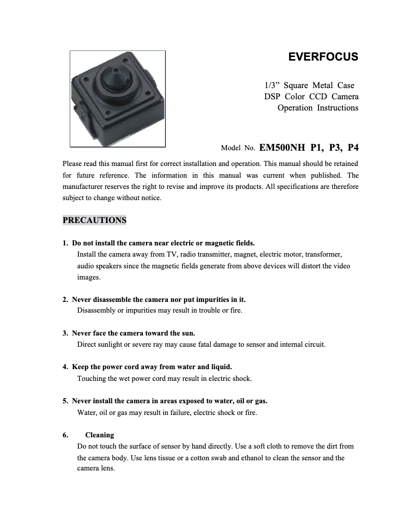 First page image of the manual for EM500NHP4