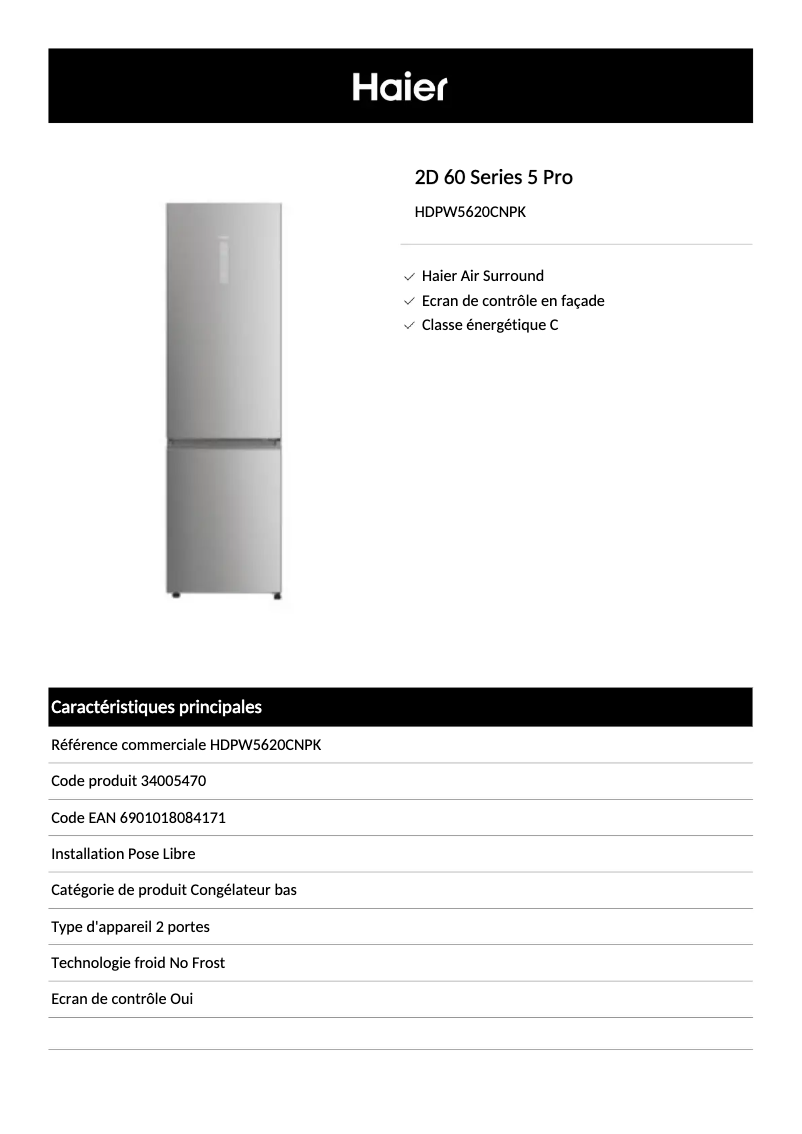 First page image of the manual for HDPW5620CNPK
