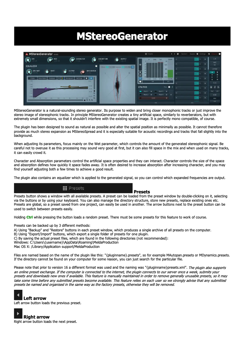 First page image of the manual for MStereoGenerator
