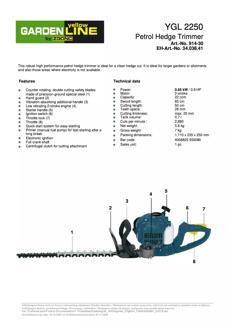 First page image of the manual for YGL 2250
