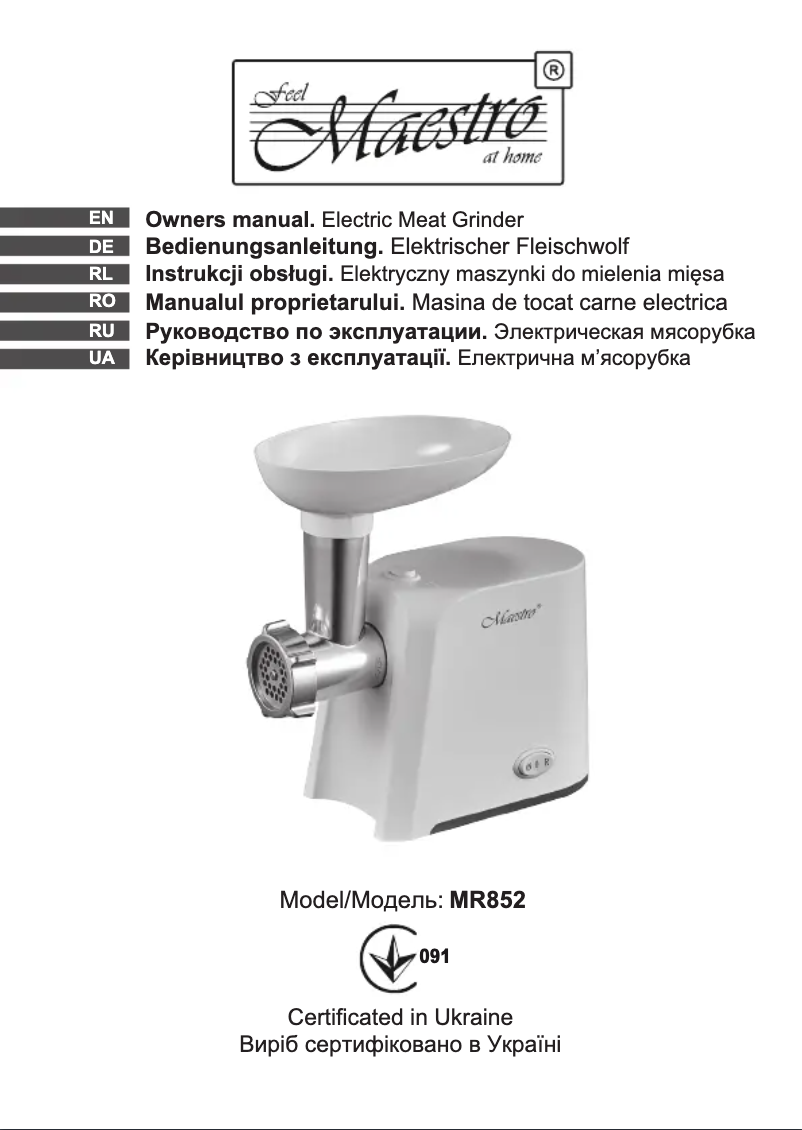 Page 1 of the manual User Manual Maestro MR852