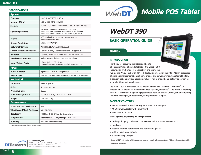 First page image of the manual for WebDT 390