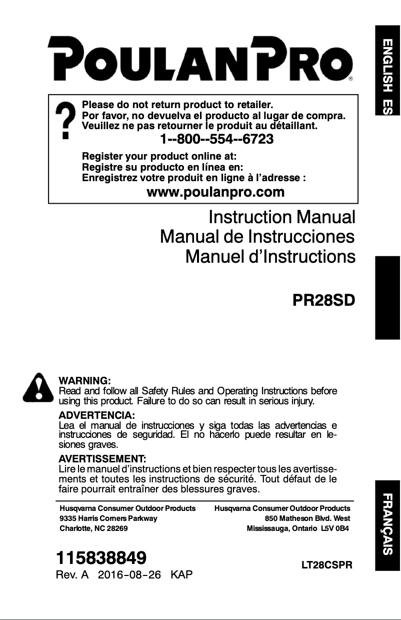 First page image of the manual for PR28SD