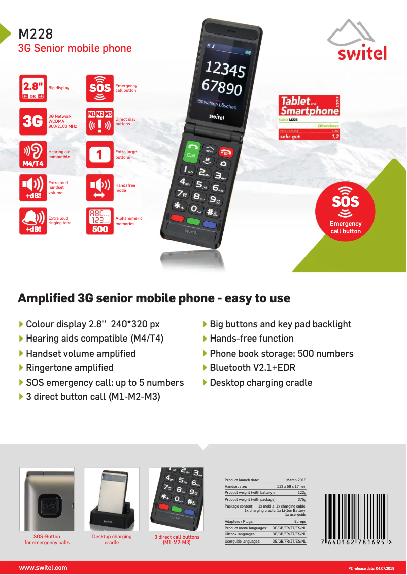 Page 1 of the manual Technical Sheet Switel M228