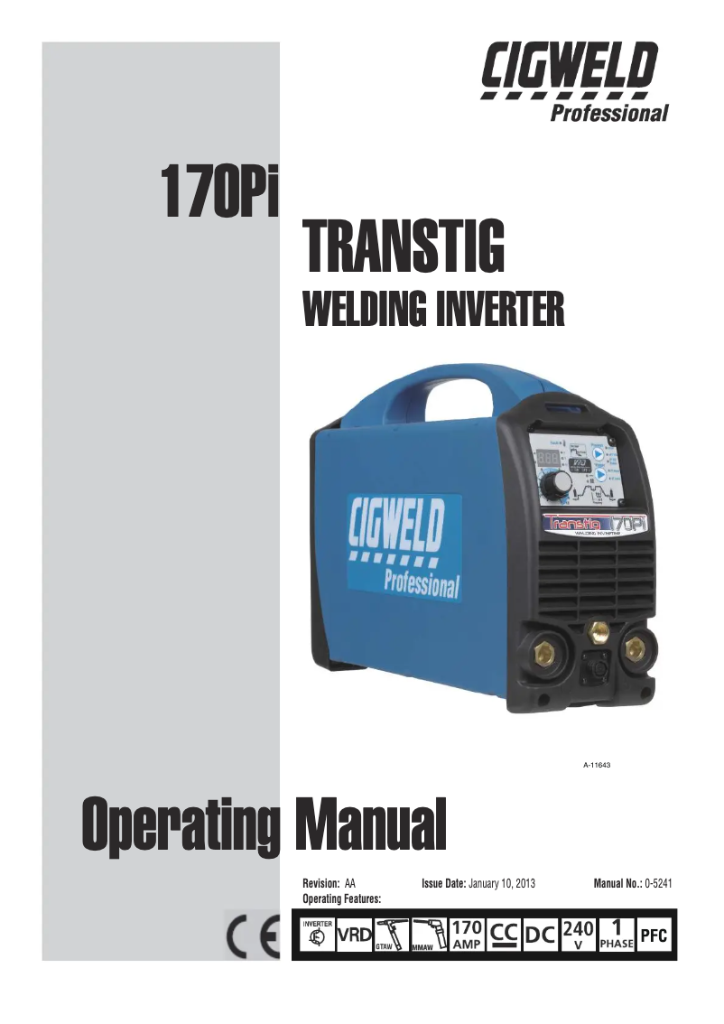 First page image of the manual for Transtig 170Pi