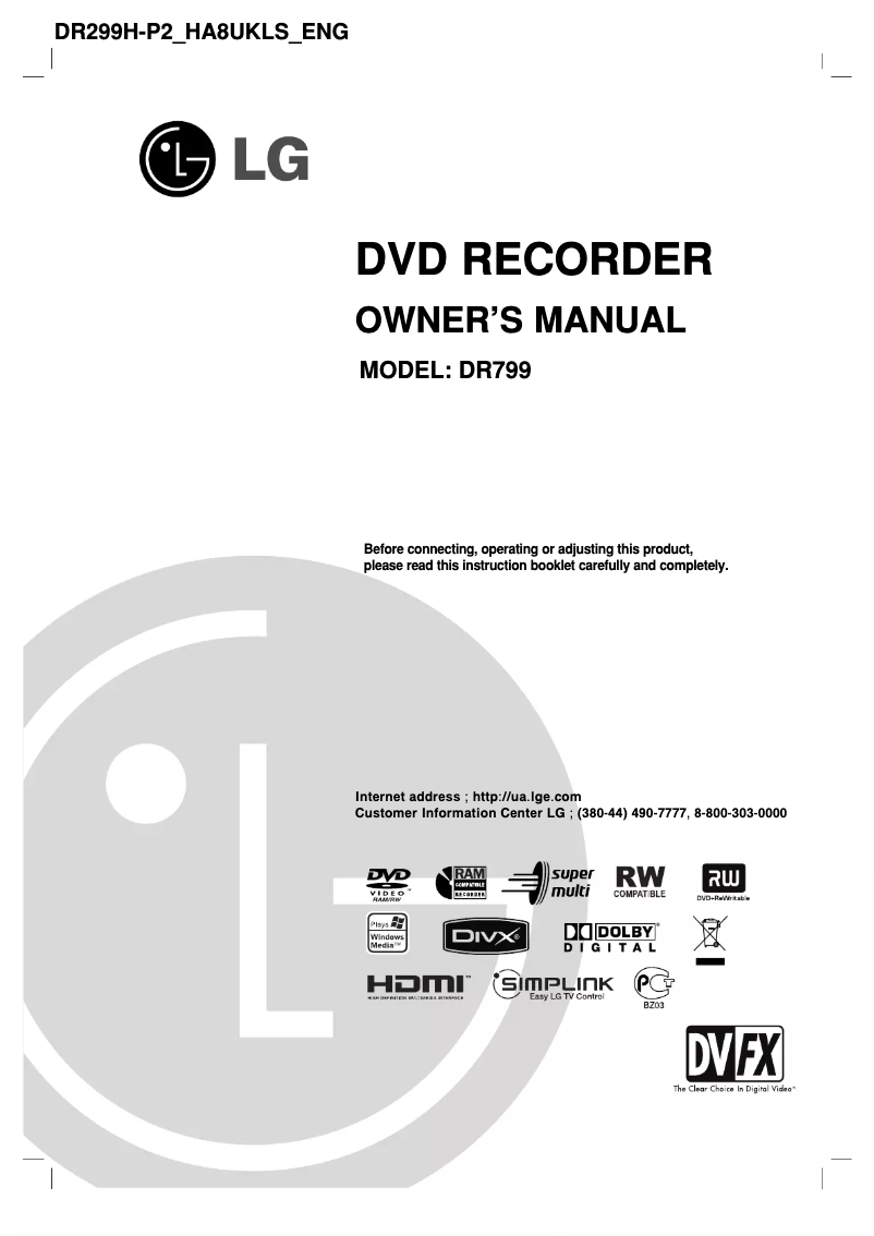 First page image of the manual for DR799