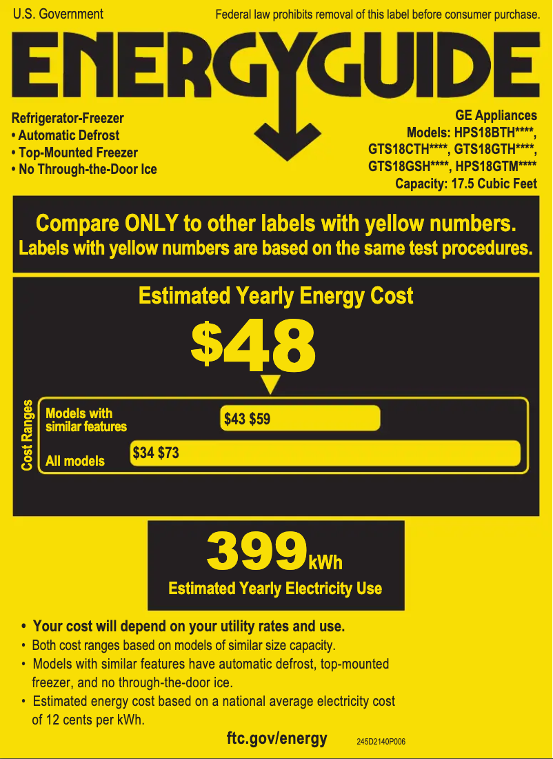 Page 1 of the manual Energy Label GE GTS18CTHBB