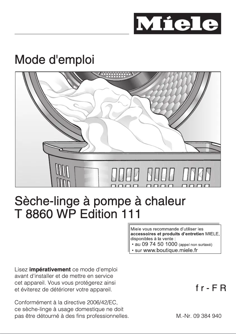 Page 1 of the manual User Manual Miele T 8860 WP