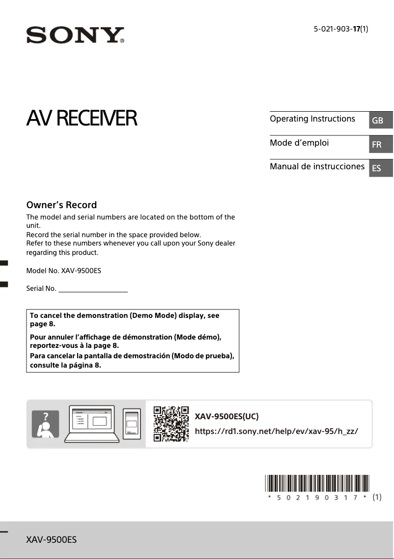 Page 1 of the manual User Manual Sony XAV-9500ES