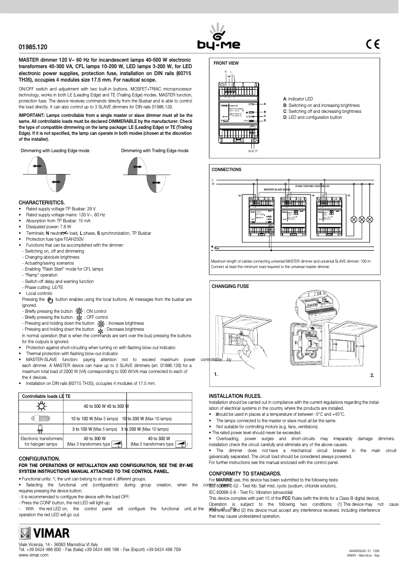 Page 1 of the manual User Manual Vimar 01985.120