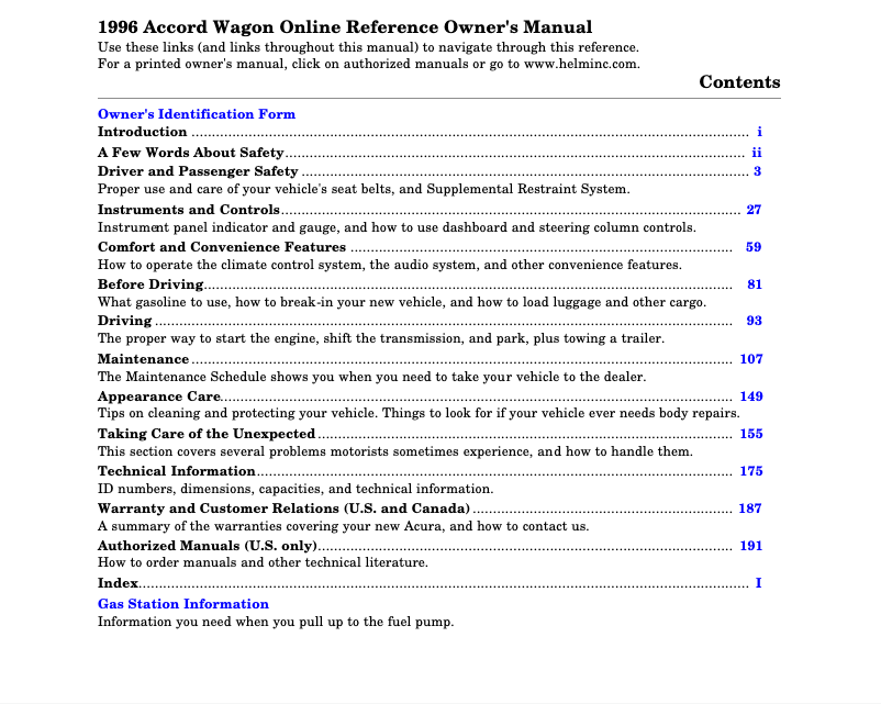 Page 1 of the manual User Manual Honda Accord (1996)