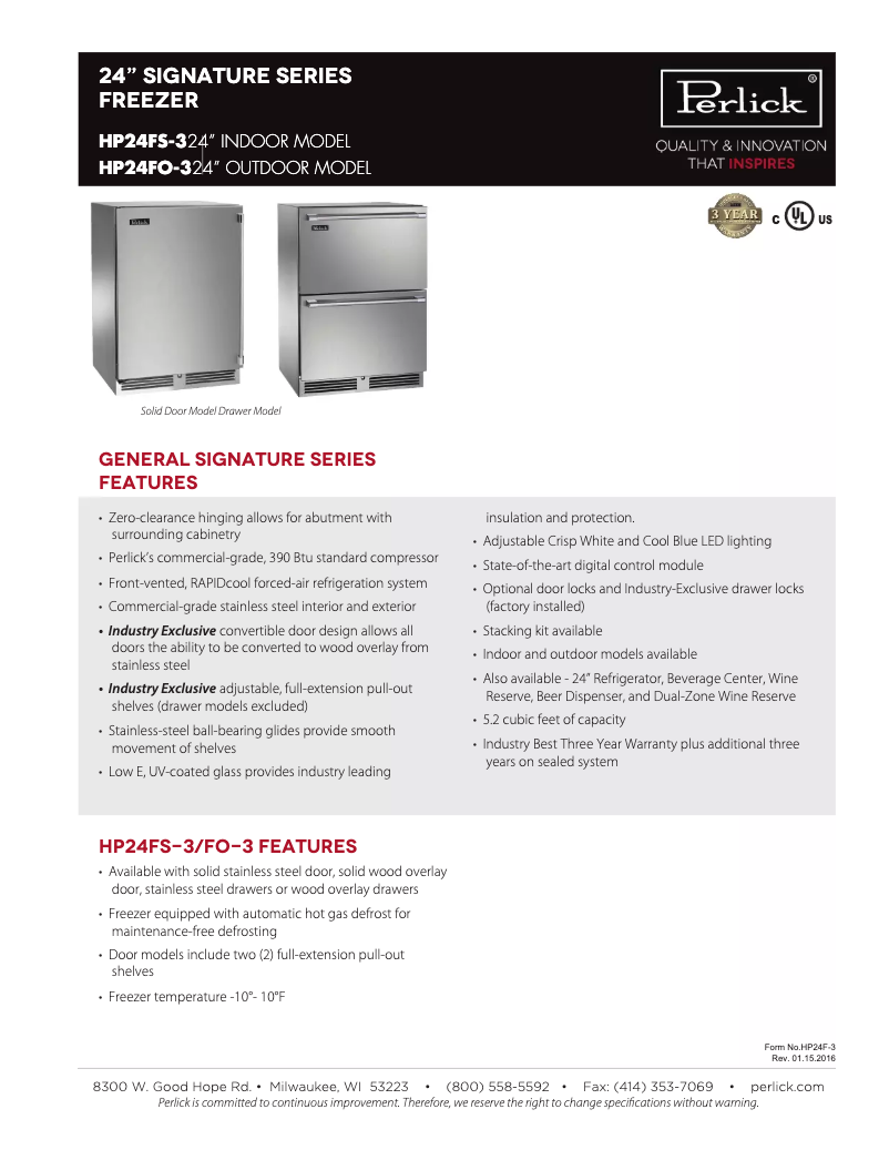 First page image of the manual for HP24FO-3-1L