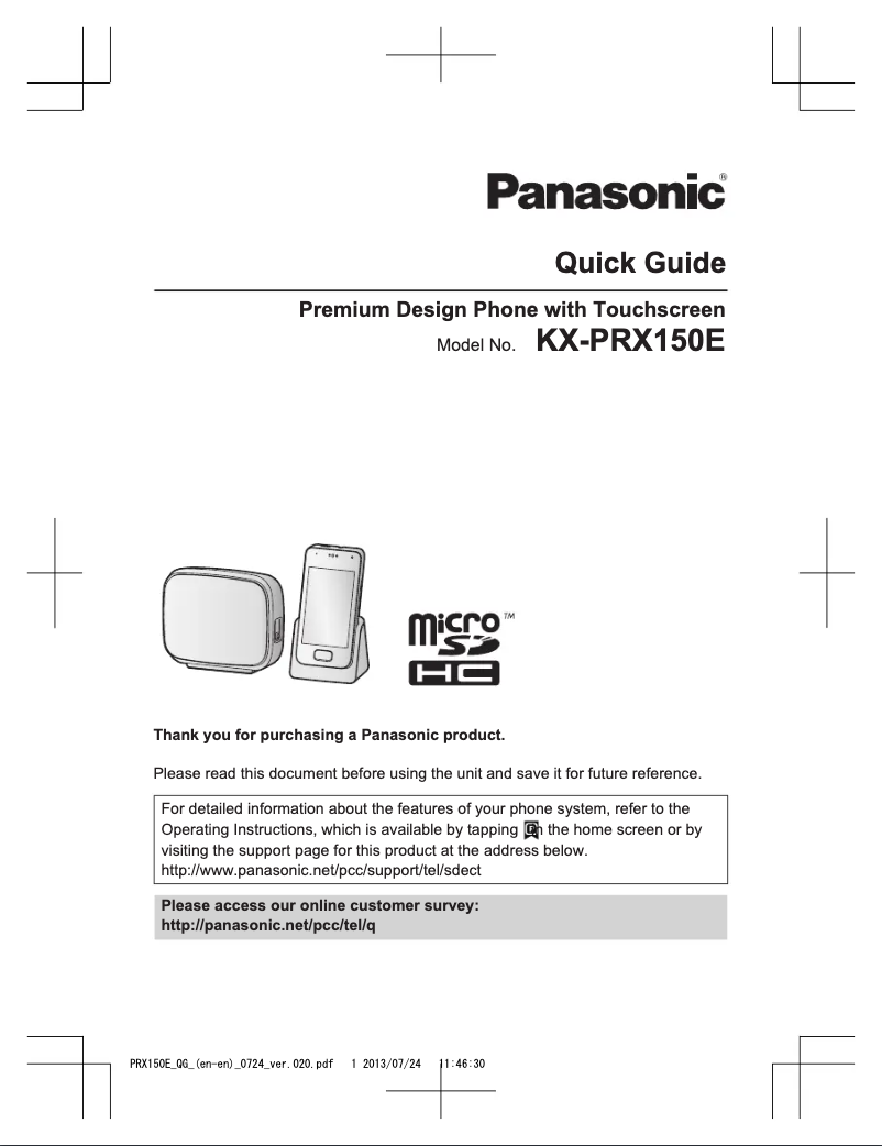 First page image of the manual for KX-PRX150E