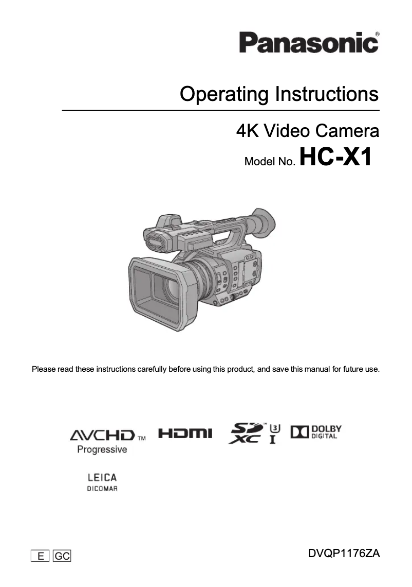 Page 1 of the manual User Manual Panasonic HC-X1GC