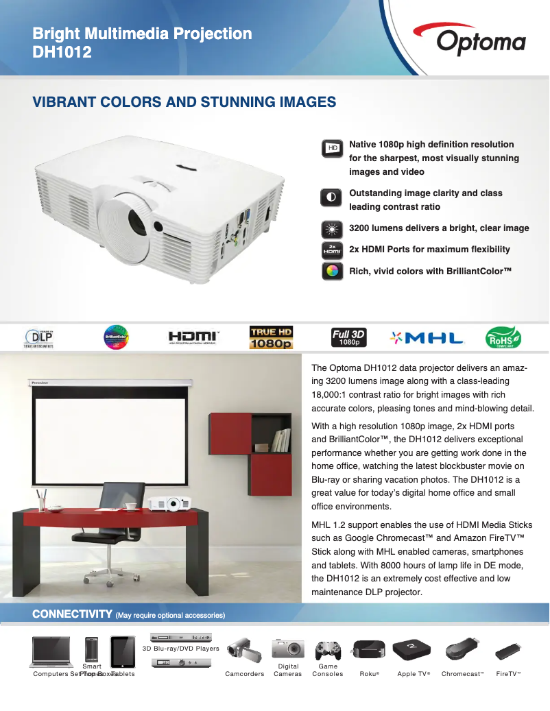 Page 1 of the manual Technical Sheet Optoma DH1012