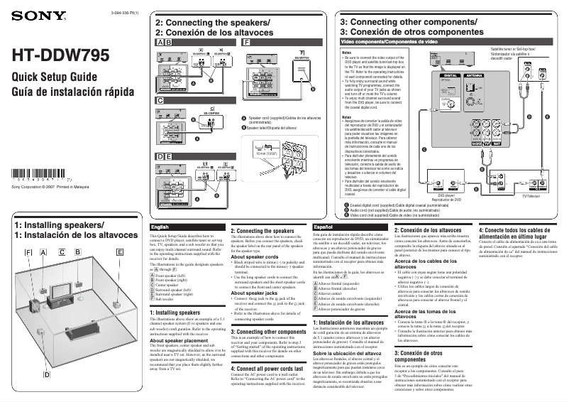 Page 1 of the manual Installation Guide Sony HT-DDW795
