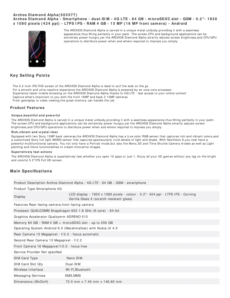 First page image of the manual for Diamond Alpha 503577