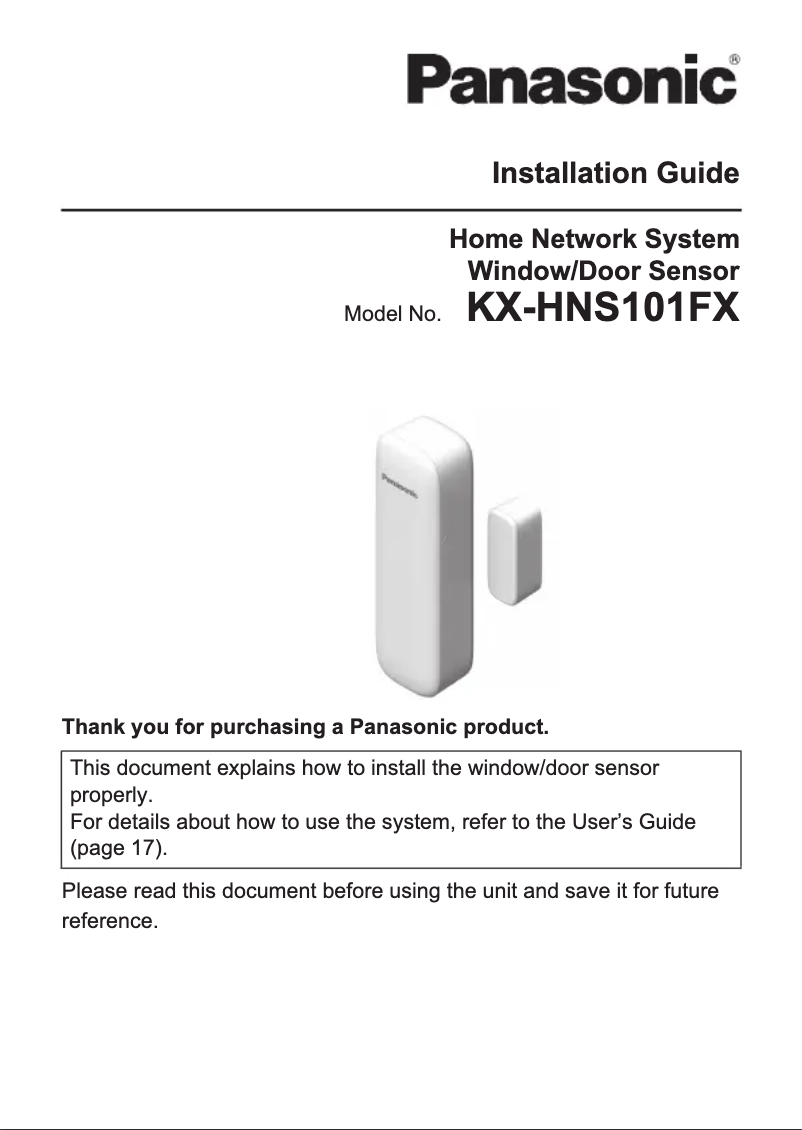 First page image of the manual for KX-HNS101FX