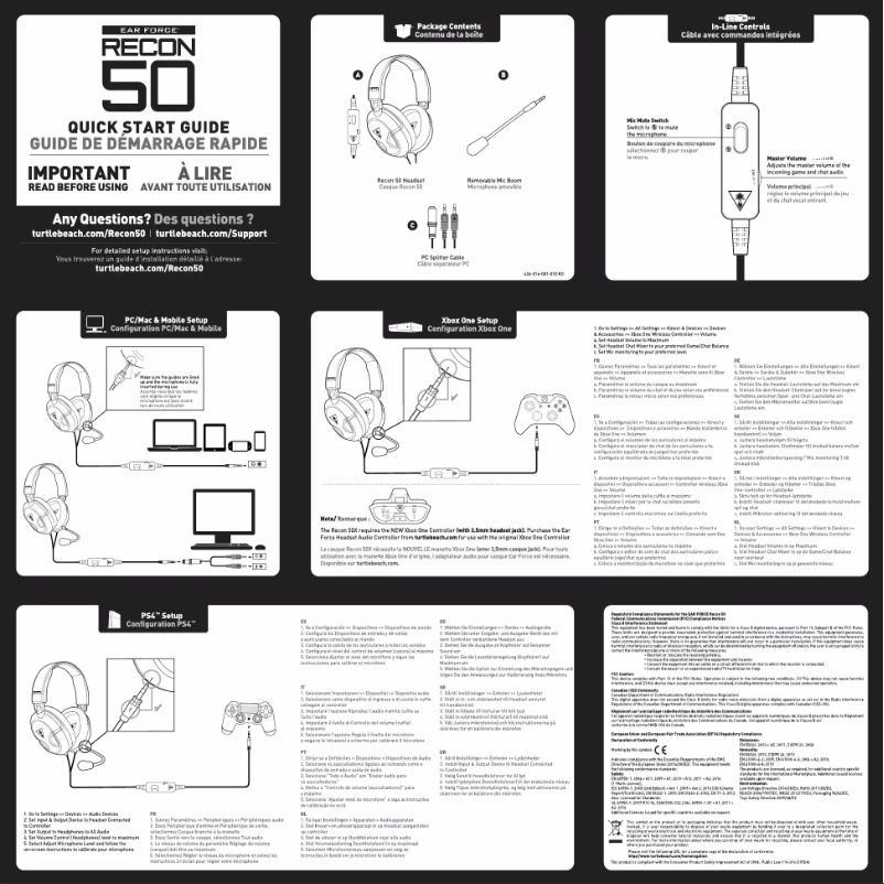First page image of the manual for Ear Force Recon 50X Turtle Beach