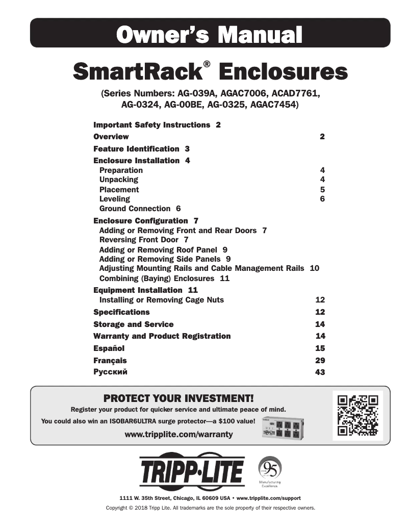Page 1 of the manual User Manual Tripp Lite SmartRack SR42UW